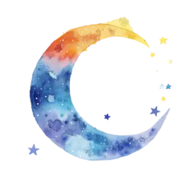 a watercolor painting of the moon and stars