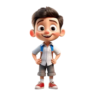 a young boy in a shirt and shorts with a backpack
