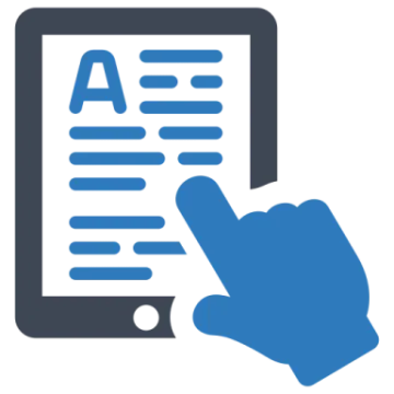 a hand pointing at a document on a tablet