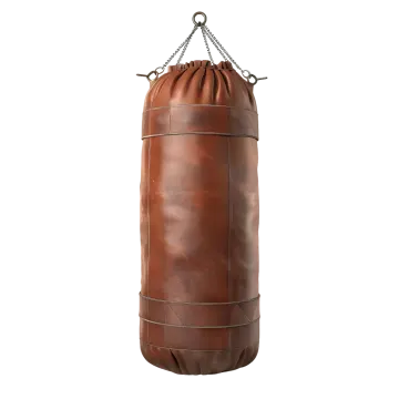 a brown leather punching bag on a white background