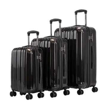 three pieces of luggage on wheels
