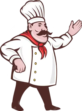 a chef with a mustache and a mustache on his head