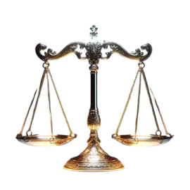 a gold balance scale on a white background
