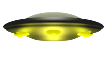 a black and yellow ufo spaceship
