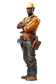 a construction worker standing with his arms crossed