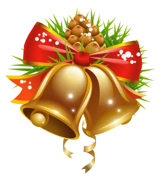 a christmas bell with red ribbon and bells