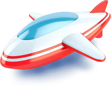 a red and white toy plane on a white background