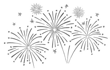 a black and white drawing of fireworks