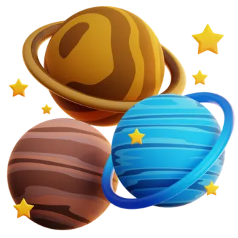 three planets with stars around them