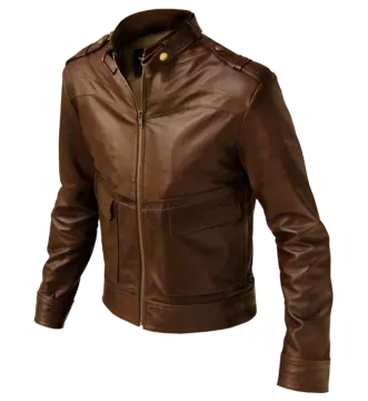 a brown leather jacket on a white background