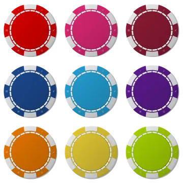 a set of poker chips with different colors