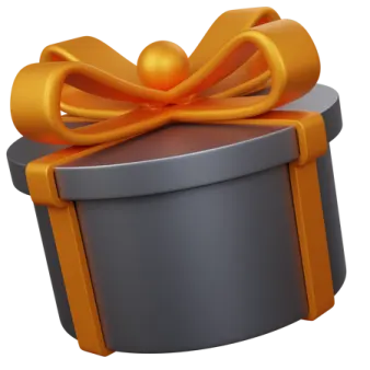 an orange gift box with a bow