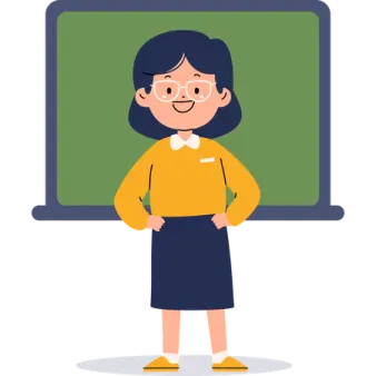 a woman standing in front of a blackboard