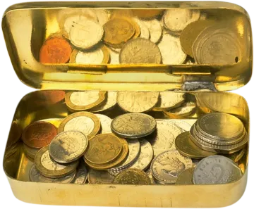 a gold box filled with coins