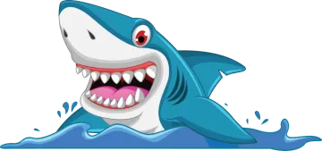 a cartoon shark with its mouth open
