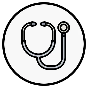 a black and white circle with a stel icon