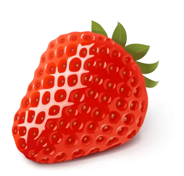 a red strawberry with green leaves on it