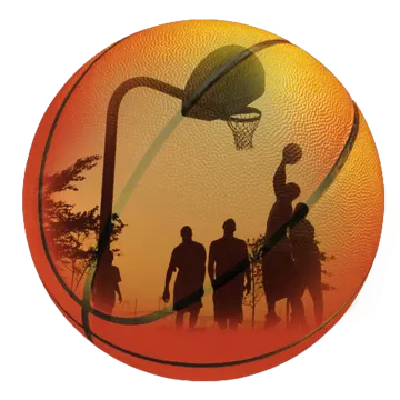 a basketball ball with the silhouette of two people on it