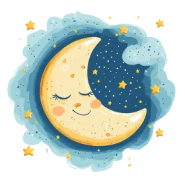 a cartoon moon with stars in the sky
