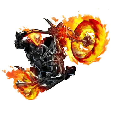 a person on a motorcycle with flames in the air