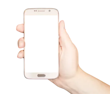 a hand holding a smart phone with a blank screen