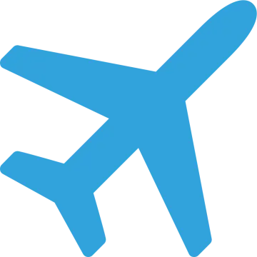 a blue airplane icon on a white background