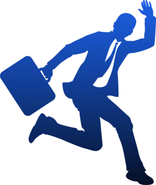 a silhouette of a man running with a briefcase