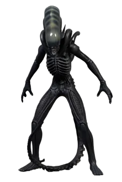 a black alien figure on a white background