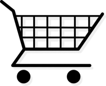 a black and white shopping cart icon