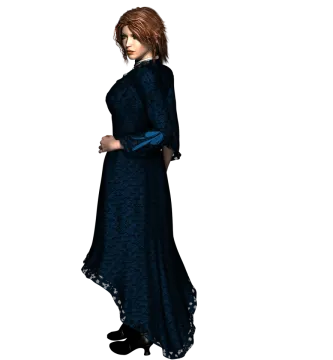a woman in a blue dress and black boots