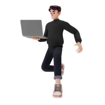 a 3d man with a laptop computer