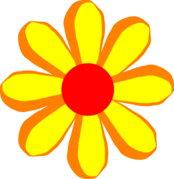 a yellow flower with red center