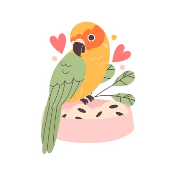 a yellow and green parrot sitting on top of a cake