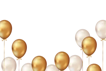 gold and white balloons on a white background