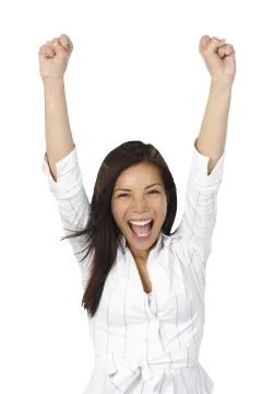a woman with her arms up in the air