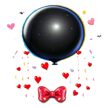 a black balloon with a red bow on it