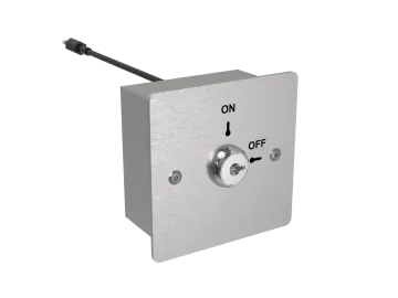 a metal switch box with a black handle
