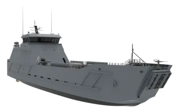 a large gray ship with a white background