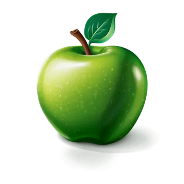 a green apple with a leaf on top