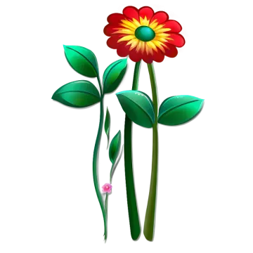 a flower with green leaves and red petals