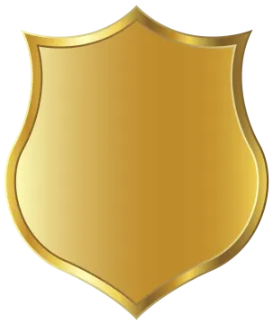 a gold shield with a white background
