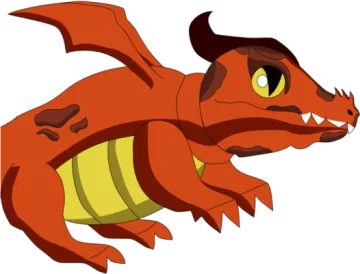 a red dragon with yellow and black wings