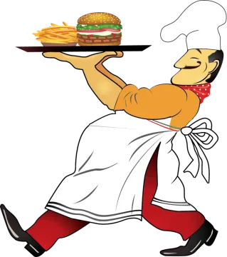 a chef carrying a tray with food on it