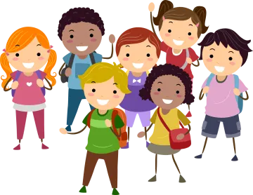 a group of children with backpacks