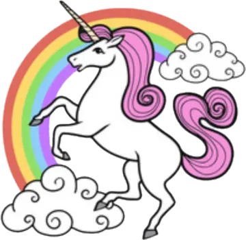 a unicorn with a rainbow and clouds in the background
