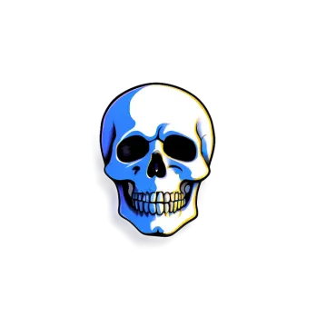 a blue and yellow skull on a white background