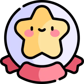 a star in a circle with a ribbon around it