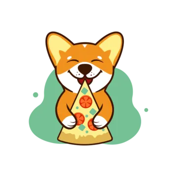 a cartoon fox holding a piece of pizza