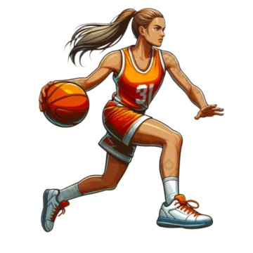 a female basketball player dribing with the ball