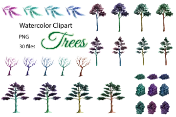 watercolor clipart trees
